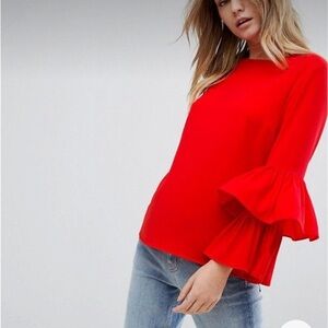 ASOS Vero Moda Red Ruffle Sleeved Top Size Small Long Sleeve Statement Glam